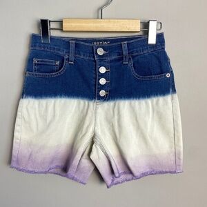 Justice NEW Tri-color Girl's Button Fly Jean Shorts Size 14 Stretchy Colorblock